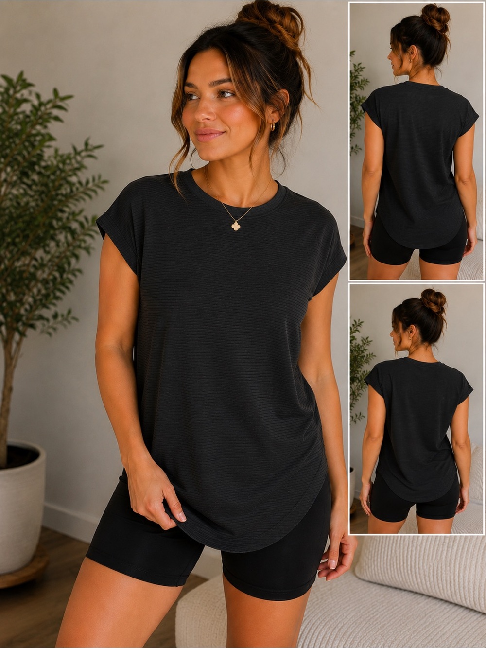 Calia Renew Tee NWT Size Medium Black Ribbed Workout Top BodyBreeze BodyFree
